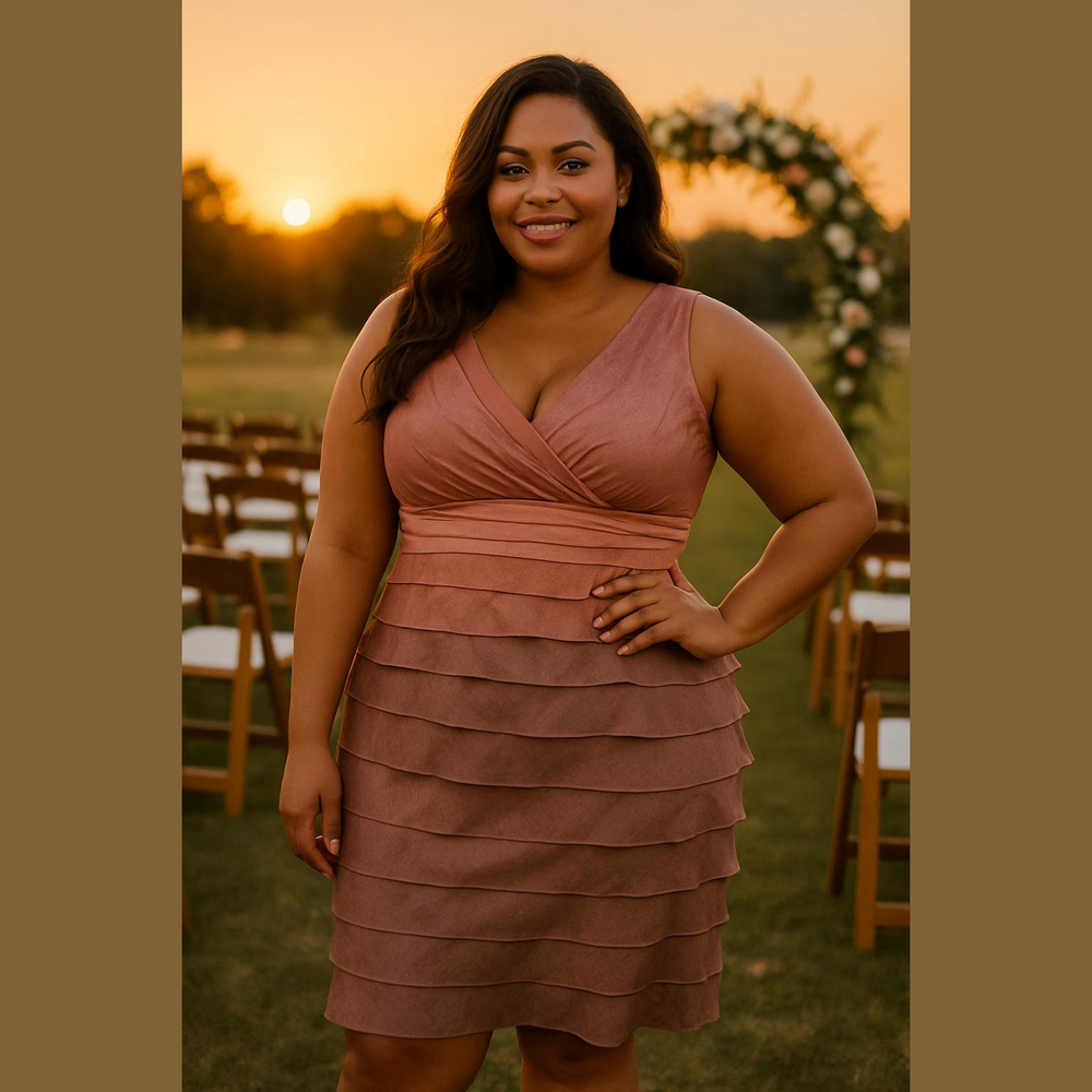 Adrianna Papell Iridescent Rose Taupe Tiered Midi Dress Formal Cocktail Dress 14